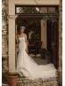 Short Sleeves Ivory Glitter Lace Tulle Anniversary Wedding Dress